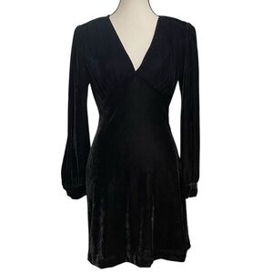 Zara Women's Black Velvet Long Sleeve Deep V-Neck Midi Party Event Dress XS